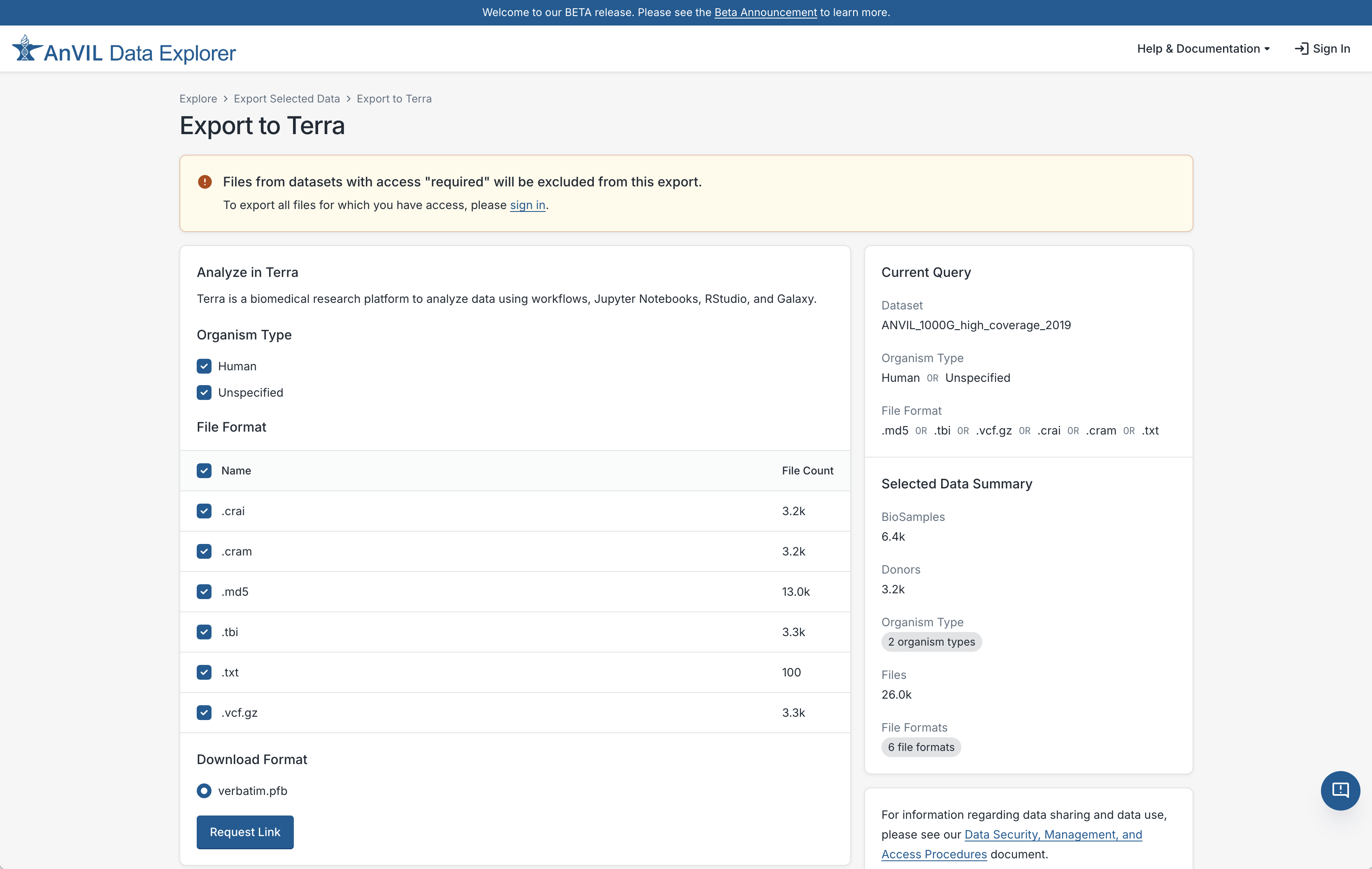 Export to Terra Process